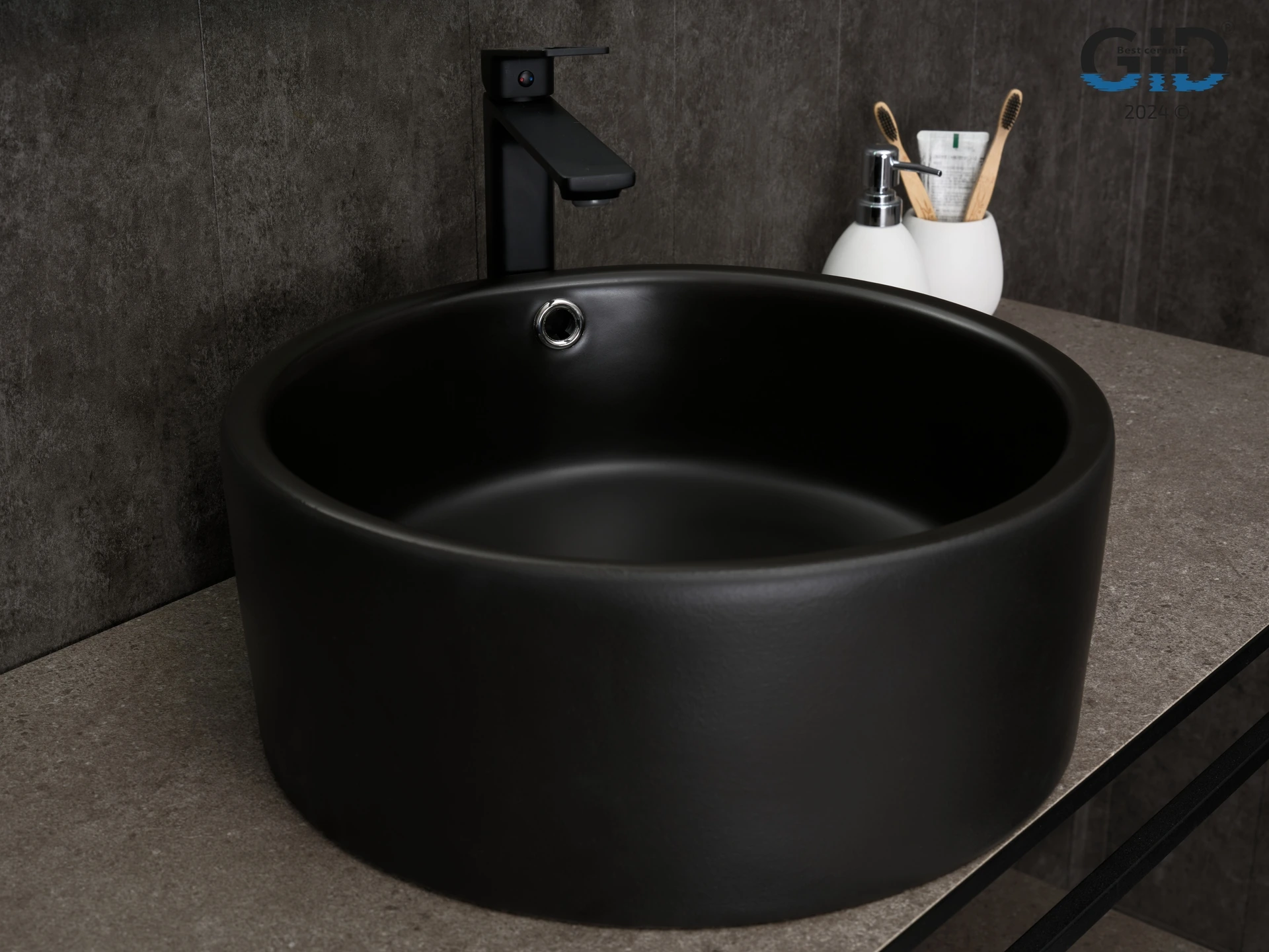 Раковина Gid N9130bg 53382 накладная черная графит 41.5x41.5x16.5