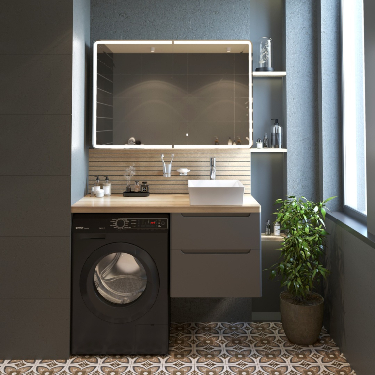 Мебель для ванной Stworki Берген 60 серая со светлой столешницей 122, раковина Bocchi Vessel 1173-061-0125