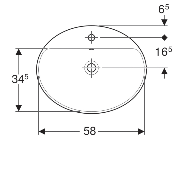 Раковина встраиваемая в столешницу овальной формы Geberit VariForm 60х48 500.724.01.2