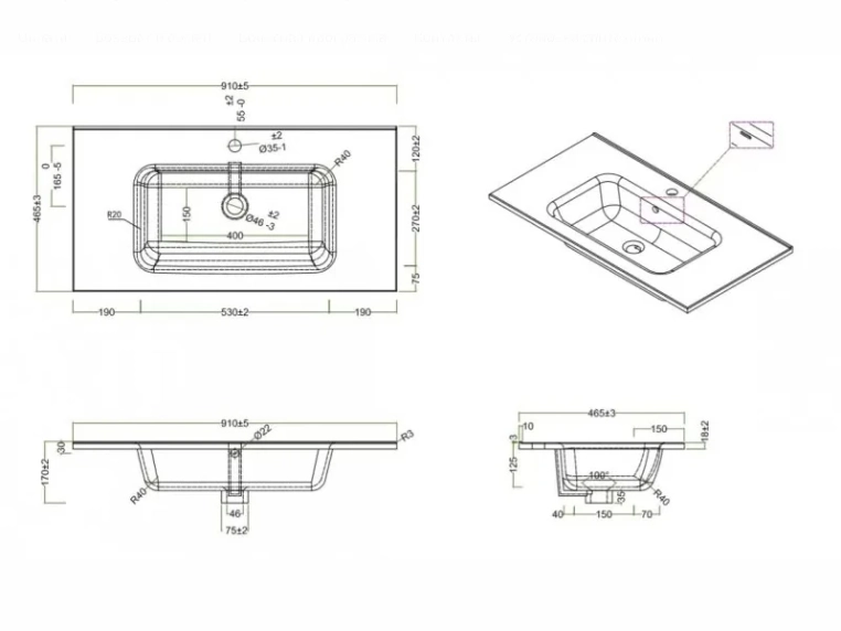Раковина BelBagno Etna 91x46 BB900ETL