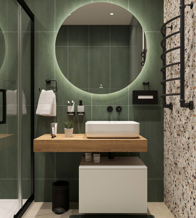 Столешница Stworki Ольборг 100 дуб французский, без отверстий, с тумбой 60, с раковиной Stworki Soul 1 белой