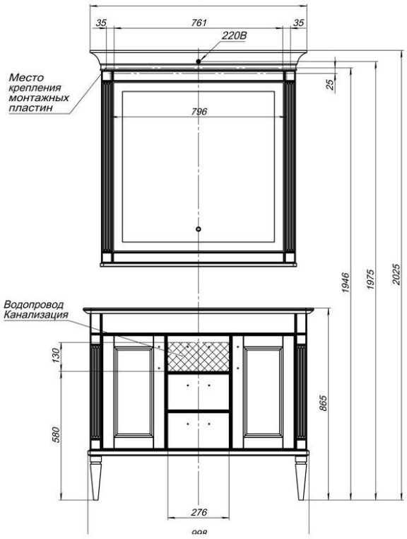 Комплект мебели для ванной Aquanet Селена 105 белый/серебро (3 ящика, 2 дверцы) 00233129