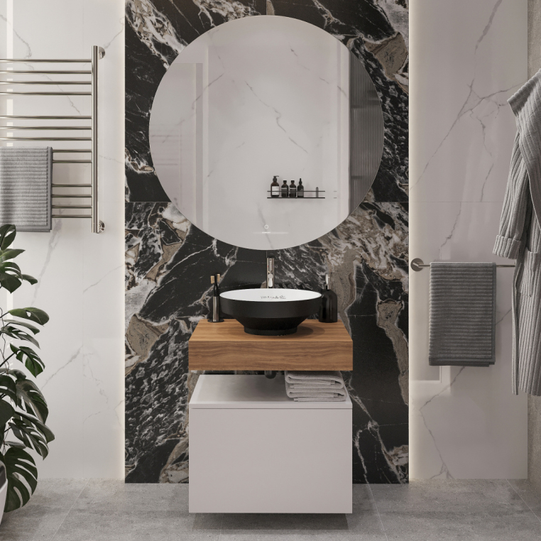 Мебель для ванной Stworki Ольборг 60 столешница дуб французский, без отверстий, с тумбой 60, с раковиной Vitra Water jewels