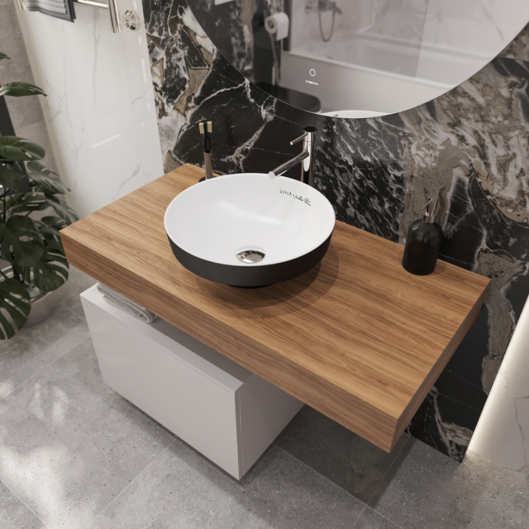 Мебель для ванной Stworki Ольборг 100 столешница дуб французский, без отверстий, с тумбой 50, с раковиной Vitra Water jewels