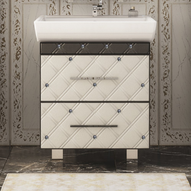 Тумба с раковиной Misty Гранд Lux 60 бело-черная кожа cristallo, 2 ящика (Л-Грл01060-2392ЯКс+191638)