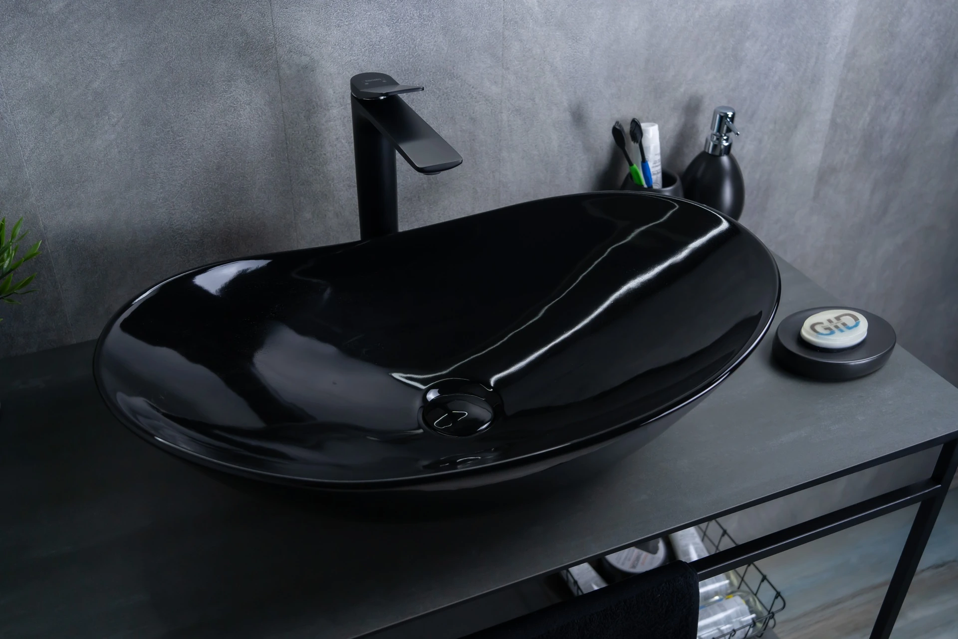 Раковина Gid BL9811 53349 накладная черная глянцевая 61x37x15