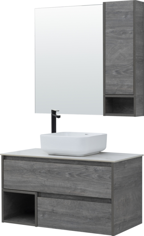 Мебель для ванной Stworki Карлстад 90 дуб рошелье, монте тиберио, с отверстием для смесителя в столешнице