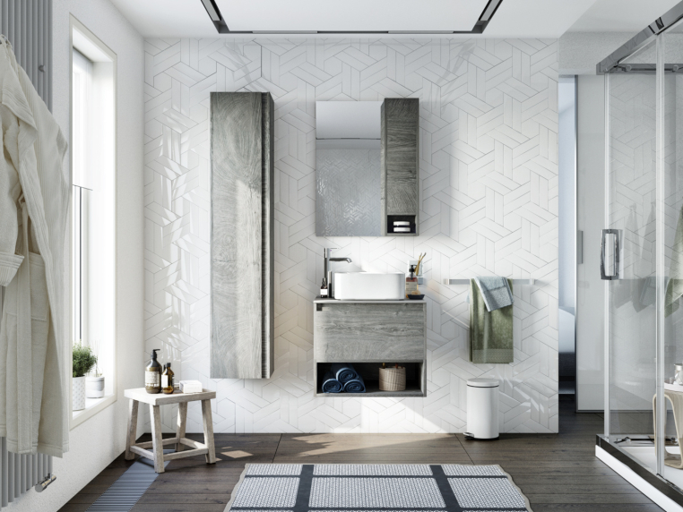 Мебель для ванной Stworki Карлстад 60 дуб рошелье, монте тиберио, с отверстием под смеситель в столешнице