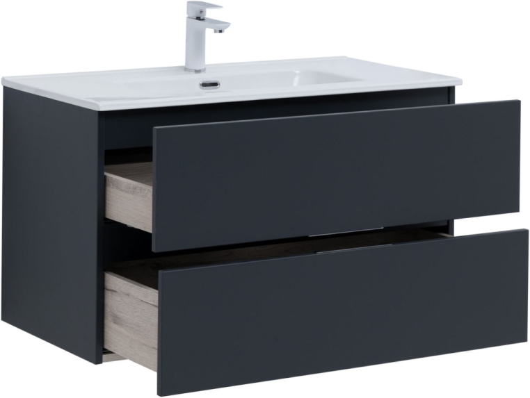 Тумба под раковину Aquanet Алвита New 90 2 ящика, антрацит 00303919