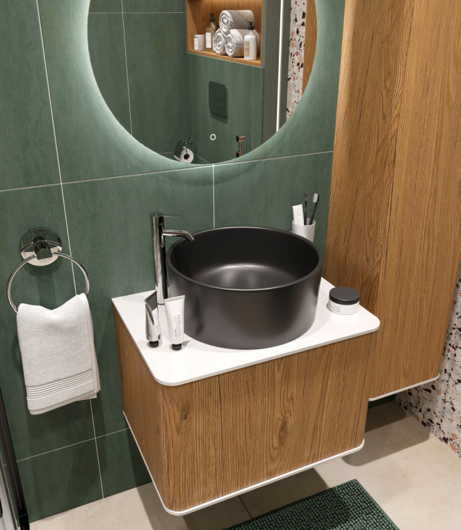 Мебель для ванной Stworki Ноттвиль 60 дуб верона, с отверстием под смеситель , с раковиной BOCCHI Vessel черной