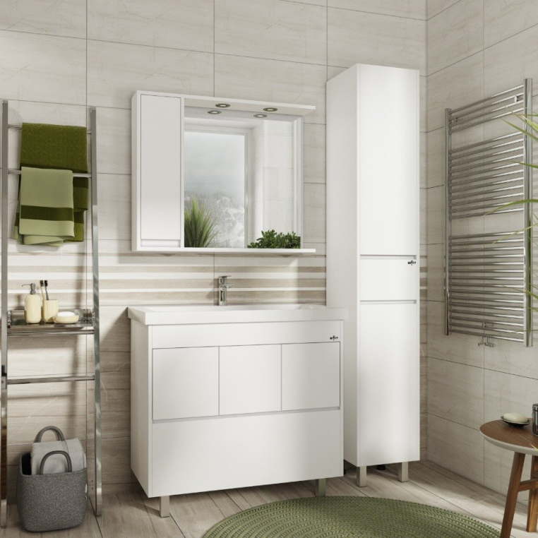 Комплект мебели Misty Алиса 90 напольная, белая эмаль (Э-Али01090-0112Я+4627173210324+Э-Али04090-01Л)