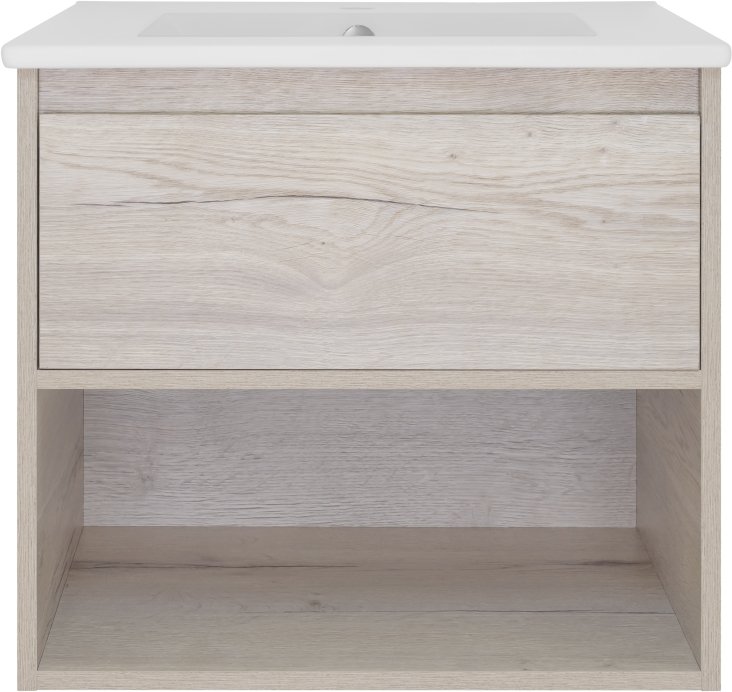 Тумба с раковиной Misty Дунай 60 дуб белый (П-Ду01060-31541Я+QDR60SLWB01)