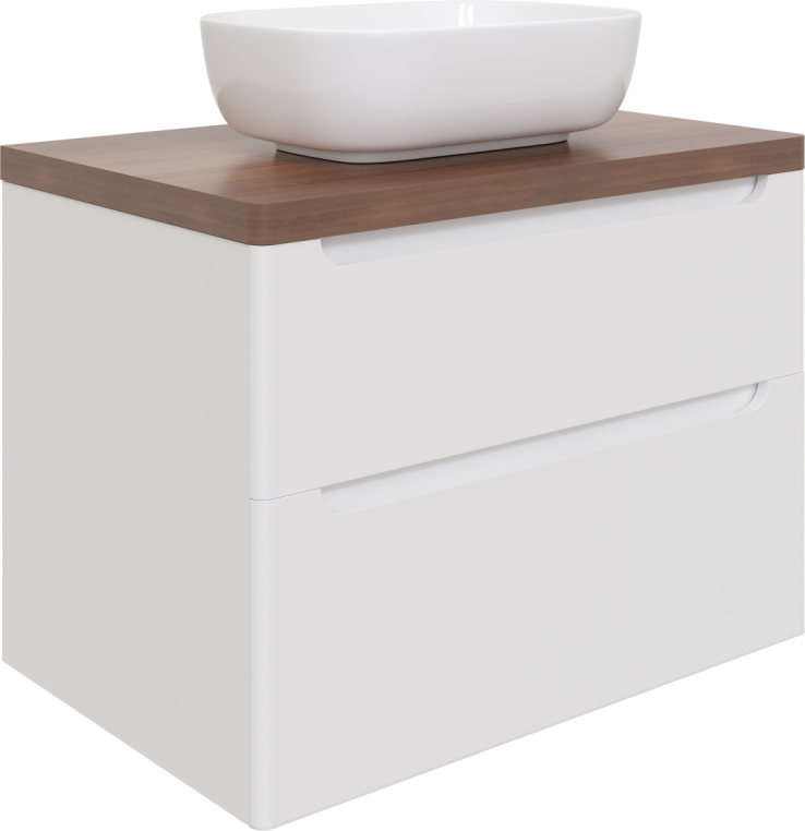 Мебель для ванной Stworki Берген 80 белая с темной столешницей, раковина Moduo 50 Square