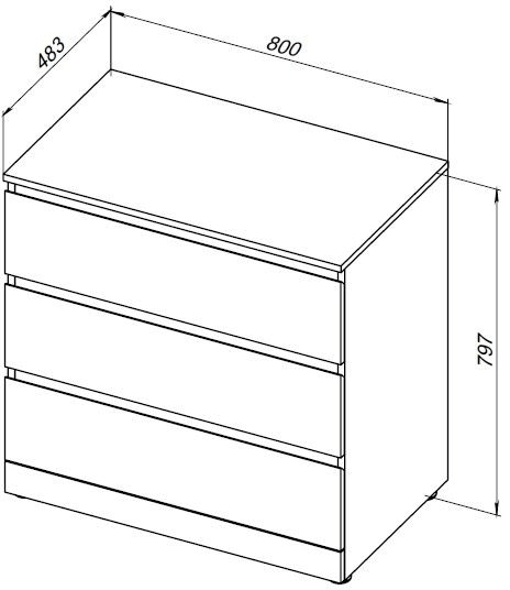 Комод Aquanet Сканди 800x480 Дуб эдгрейн (3 ящика) 00302543