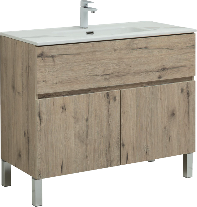 Тумба под раковину Aquanet Алвита new 100 напольная дуб веллингтон белый в дверками и ящиком (00277557)