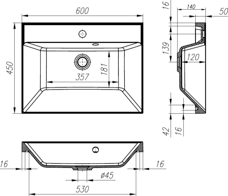 Раковина BelBagno  60 прямоугольная (BB600/450-LV-MR-AST)