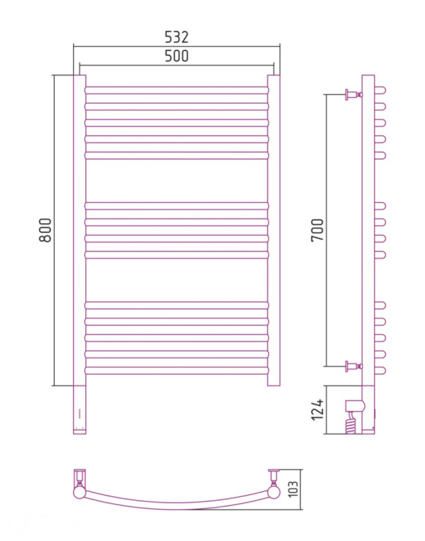 Электрический полотенцесушитель Сунержа Богема 3.0 выгнутая 800x500 МЭМ Лев. состаренная латунь (051-5802-8050)