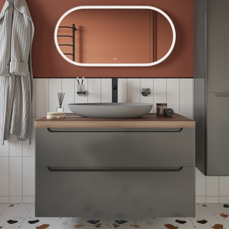 Тумба с раковиной Stworki Берген 100 серая с темной столешницей, Bocchi Etna 1114-006-0125