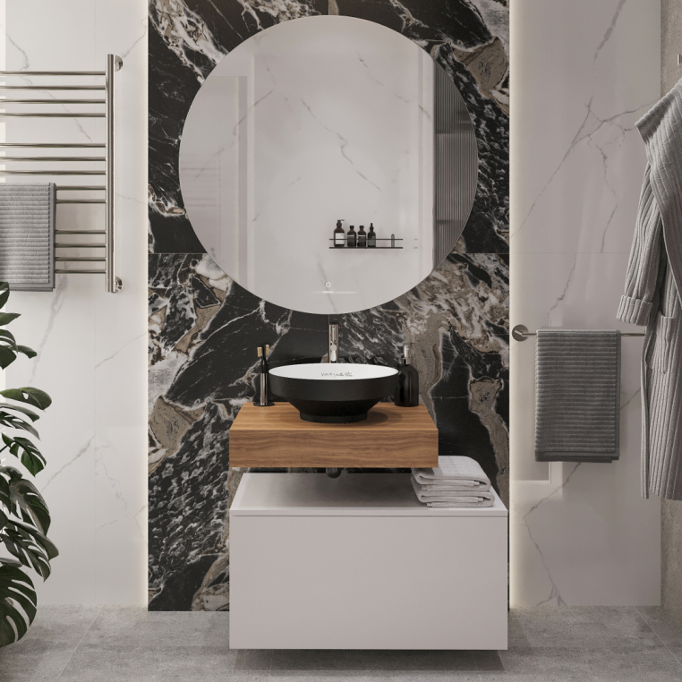 Мебель для ванной Stworki Ольборг 60 столешница дуб французский, без отверстий, с тумбой 80, с раковиной Vitra Water jewels