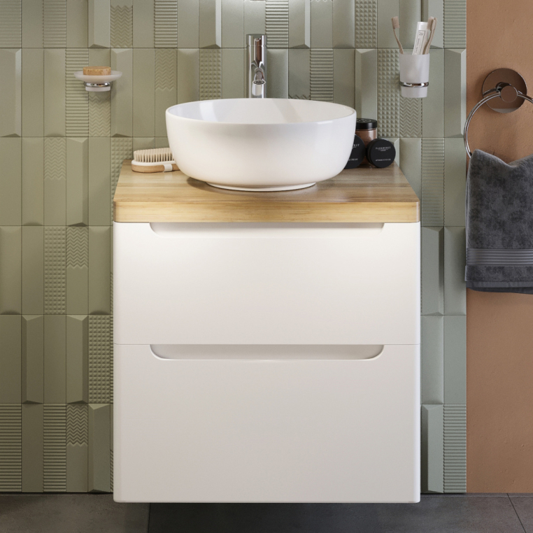 Тумба с раковиной Stworki Берген 60 белая со светлой столешницей, Moon 1