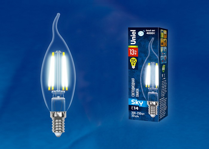 Лампа светодиодная Uniel E14 13Вт 4000K LED-CW35-13W/4000K/E14/CL PLS02WH картон
