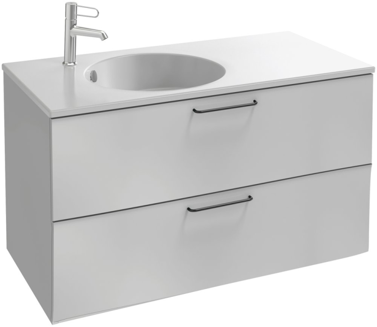 Тумба под раковину Jacob Delafon Odeon Rive Gauche 100 белая 2 ящика ручки черные (EB2524-R9-N18)