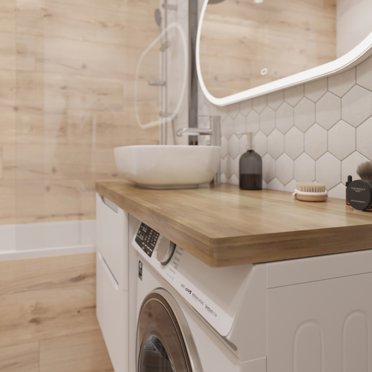 Мебель для ванной Stworki Берген 60 белая со светлой столешницей 122, раковина Moduo 50 Square, R