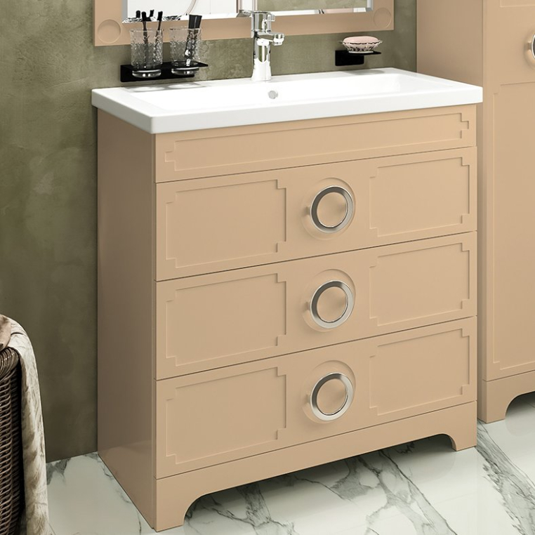 Тумба с раковиной Misty Лейла 70 песочная (Пр-Лей06070-05113Я+Р-Евв14070-Д)