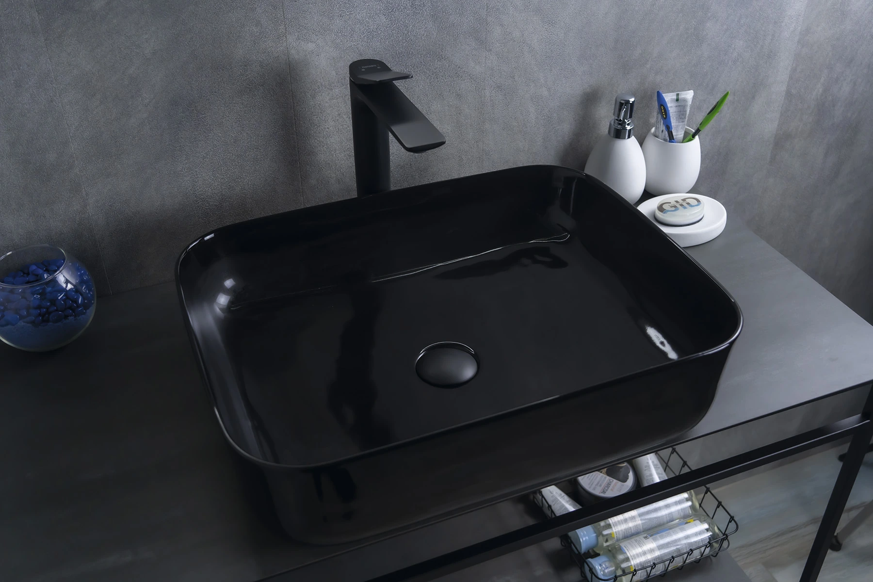 Раковина Gid BL1304 53351 накладная черная глянцевая 50x39x13