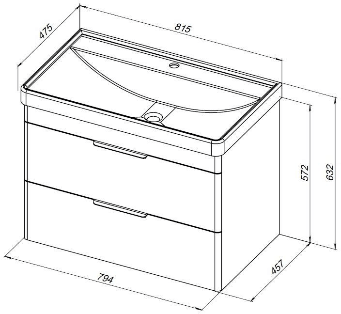 Тумба под раковину Aquanet Ирис new 815 белый глянец (2 ящика) 00310146