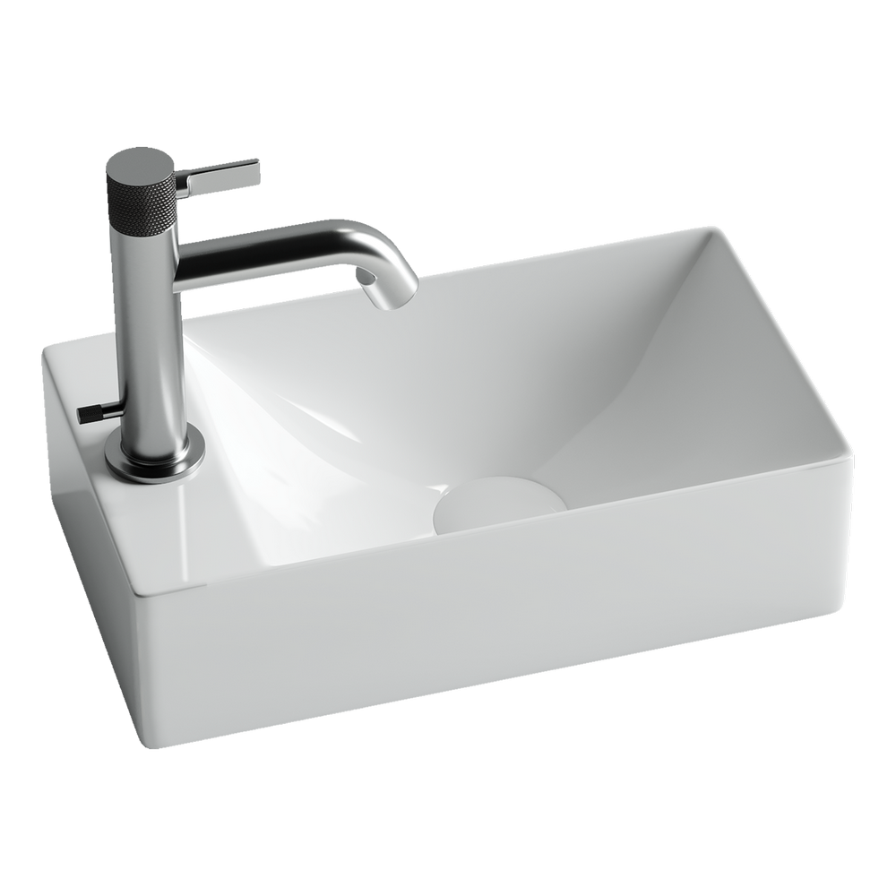 Подвесные раковины CERAMICANOVA CN5008 Умывальник подвесной/накладной прямоугольный (отв под смеситель L) Element 375*215*100мм