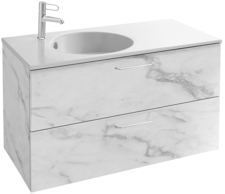 Тумба под раковину Jacob Delafon Odeon Rive Gauche 100 белый мрамор 2 ящика ручки хром (EB2524-R5-NR4)