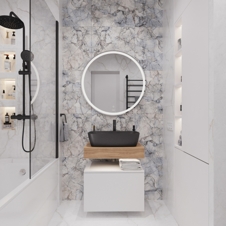 Мебель для ванной Stworki Ольборг 60 столешница дуб французский, без отверстий, с тумбой 60, с раковиной Vitra Shift черной