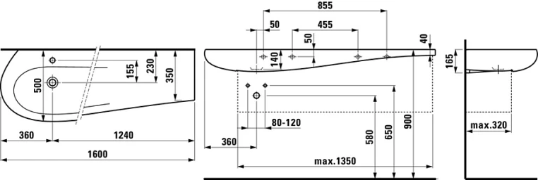 Раковина-столешница Laufen IL Bagno Alessi 160x50 8.1497.1.400.104.1