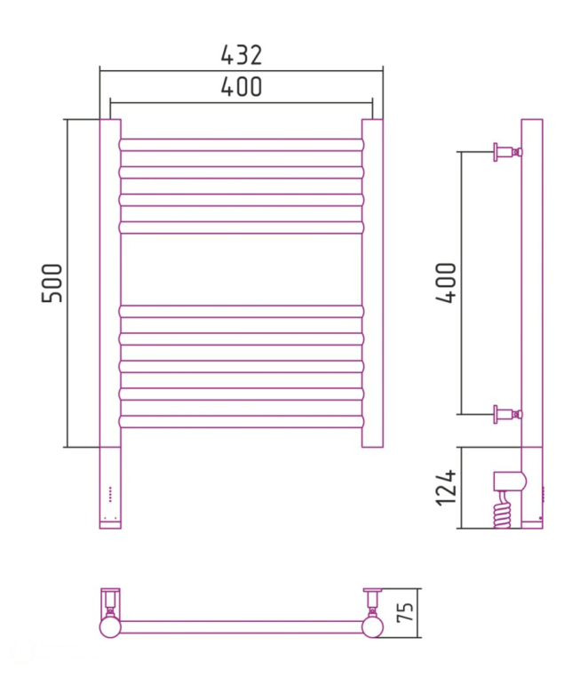 Электрический полотенцесушитель Сунержа Богема 3.0 прямая 500x400 МЭМ Лев. матовый белый (30-5804-5040)