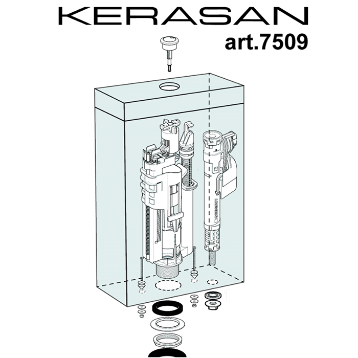 Механизм Kerasan GEBERIT двойного слива с нижним подводом воды, цвет кнопки хром 750990 Geberit