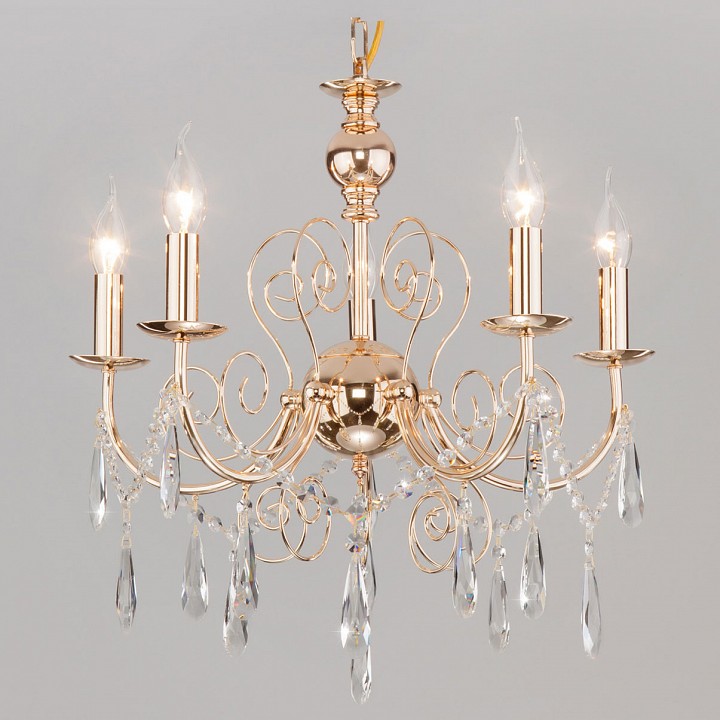 Подвесная люстра Eurosvet Wispa 10094/5 золото/прозрачный хрусталь Strotskis