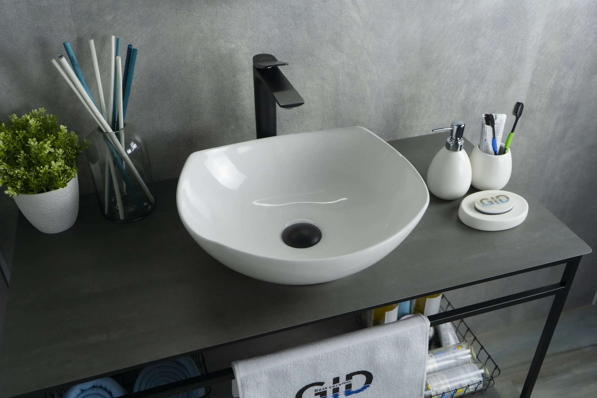 Раковина Gid N9412 51191 накладная белая 41.5x38x14