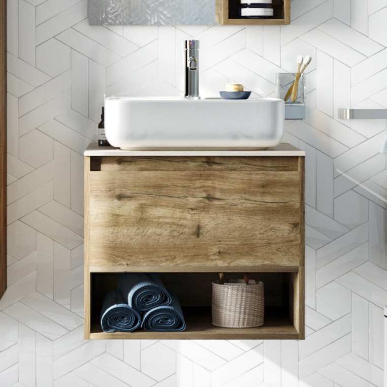 Тумба с раковиной Stworki Карлстад 60 дуб рустикальный, простоун беж