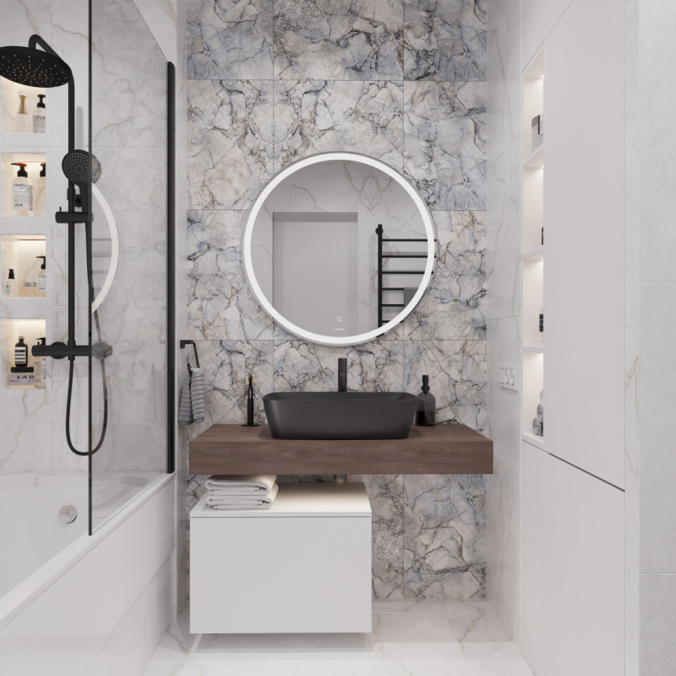 Мебель для ванной Stworki Ольборг 100 столешница дуб карпентер, без отверстий, с тумбой 50, с раковиной Vitra Shift черной