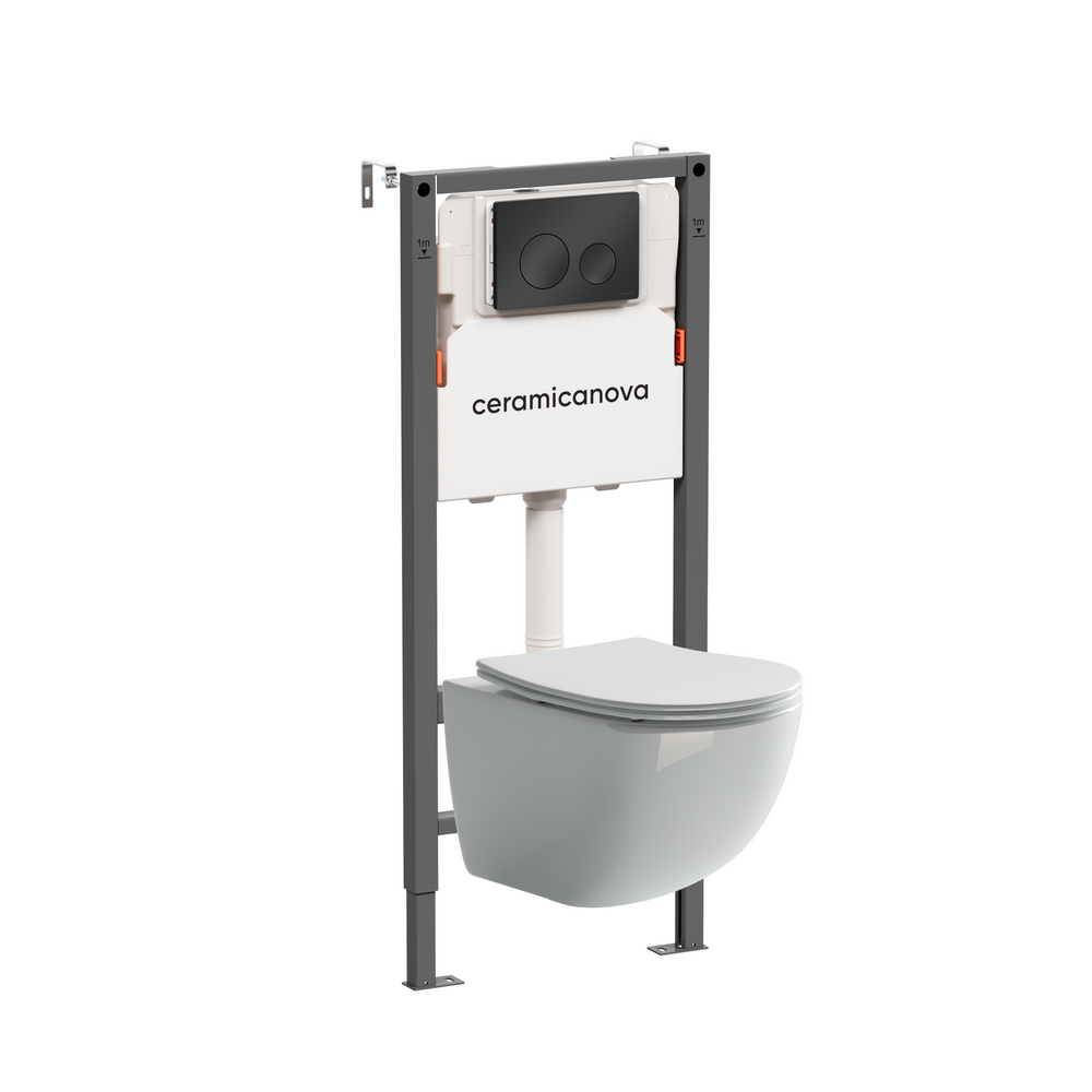 Комплект Подвесной унитаз FORMA Rimless + Система инсталляции Balance кнопка Circle, черный матовый