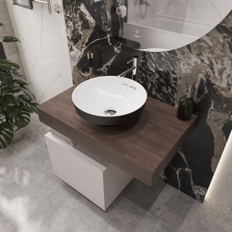 Мебель для ванной Stworki Ольборг 80 столешница дуб карпентер, без отверстий, с тумбой 50, с раковиной Vitra Water jewels