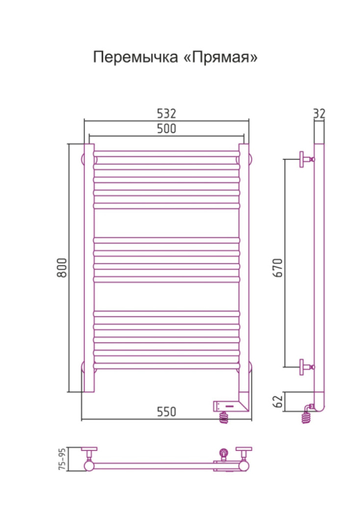 Электрический полотенцесушитель Сунержа Богема 2.0 (прямая) 800x500 ТЭН Пр. золото (03-5205-8050)