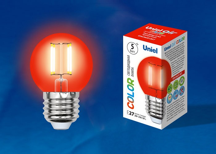 Лампа светодиодная Uniel Air Color E27 5Вт K LED-G45-5W/RED/E27 GLA02RD картон