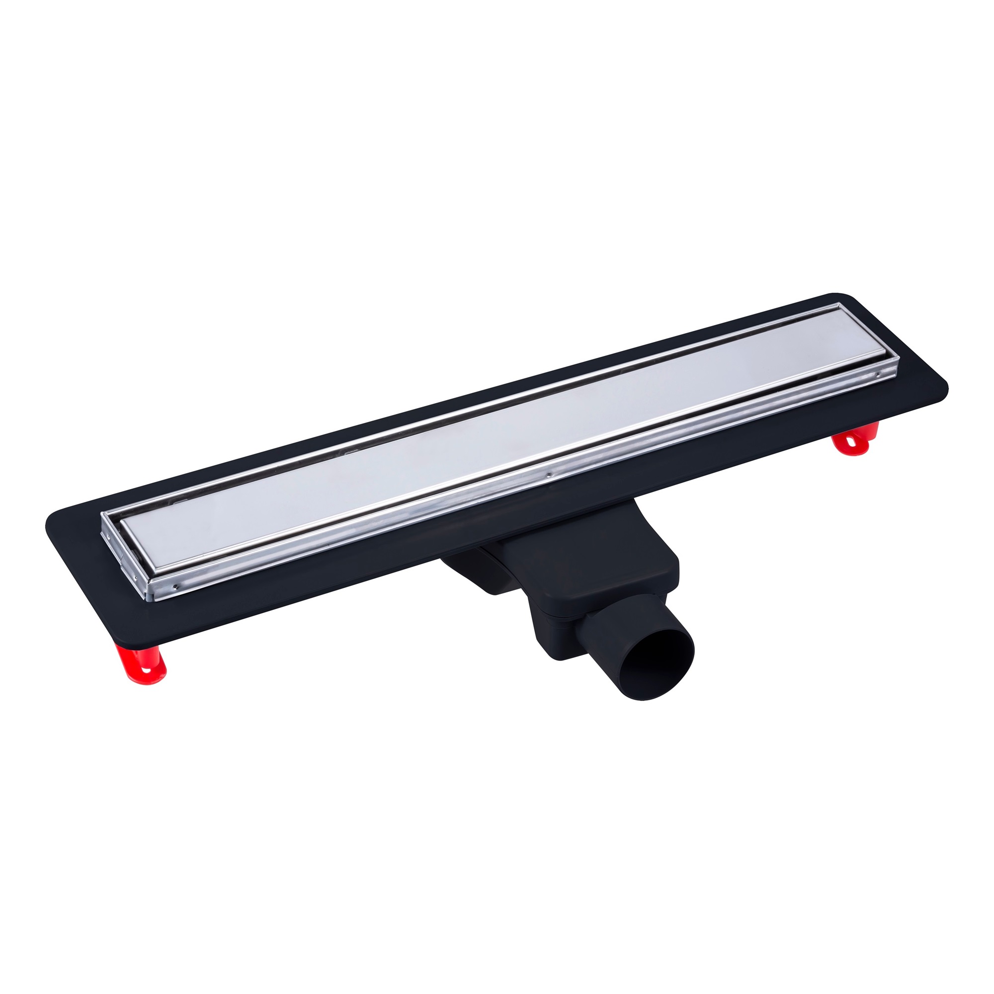 Желоб BERGES водосток напольный Optim Line Plus 500, рамка решетка нержавеющая сталь, хром глянец, S-сифон D50 H60 горизонтальный