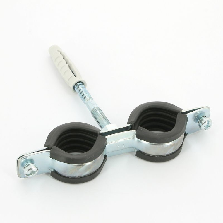 Хомут для труб Walraven 3/4" (25-29) двойной с резиновым уплотнителем, шпилька+дюбель Cobra, BIS 0802129