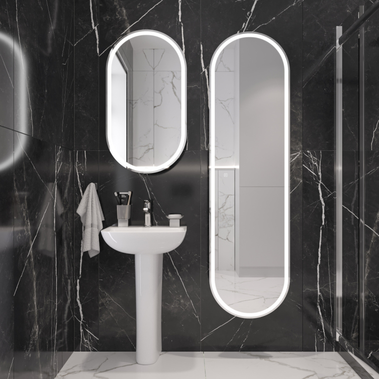 Комплект раковина с пьедесталом  Раковина Stworki Дублин 45 + Зеркало-шкаф Stworki Мальмё МВК074 45, с подсветкой, белый, прямоугольный, навесной, ова