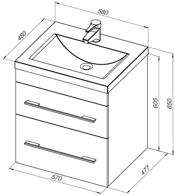 Тумба под раковину Aquanet Верона 60 крем (2 ящика) 00304537