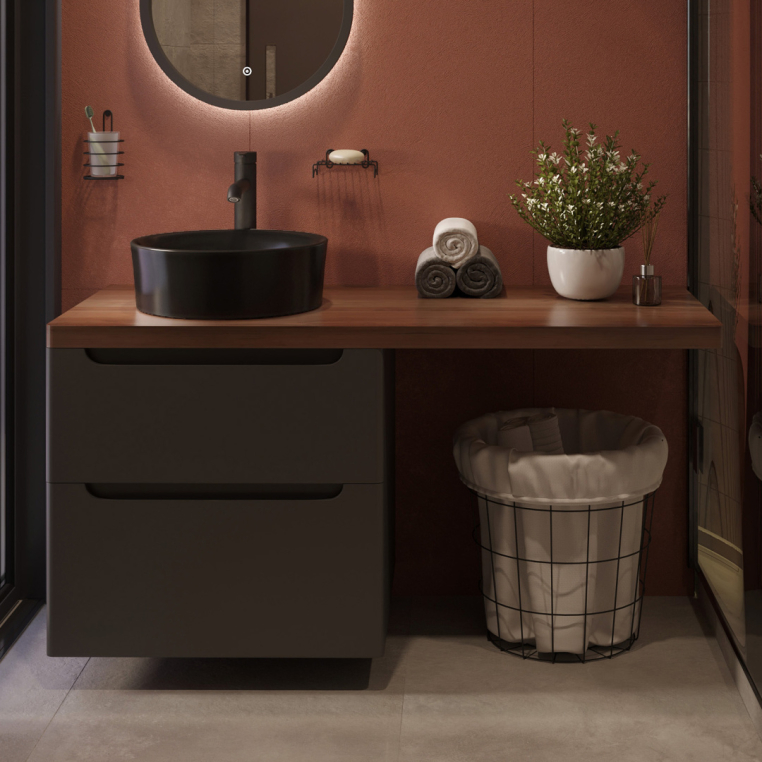 Тумба с раковиной Stworki Берген 60 серая с темной столешницей 122, Bocchi Vessel 1174-004-0125