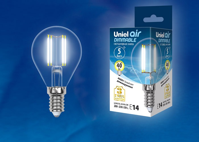 Лампа светодиодная Uniel E14 5Вт 4000K LED-G45-5W/NW/E14/CL/DIM GLA01TR картон